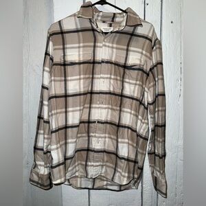 American Eagle Outfitters Cream and Brown Plaid Shirt